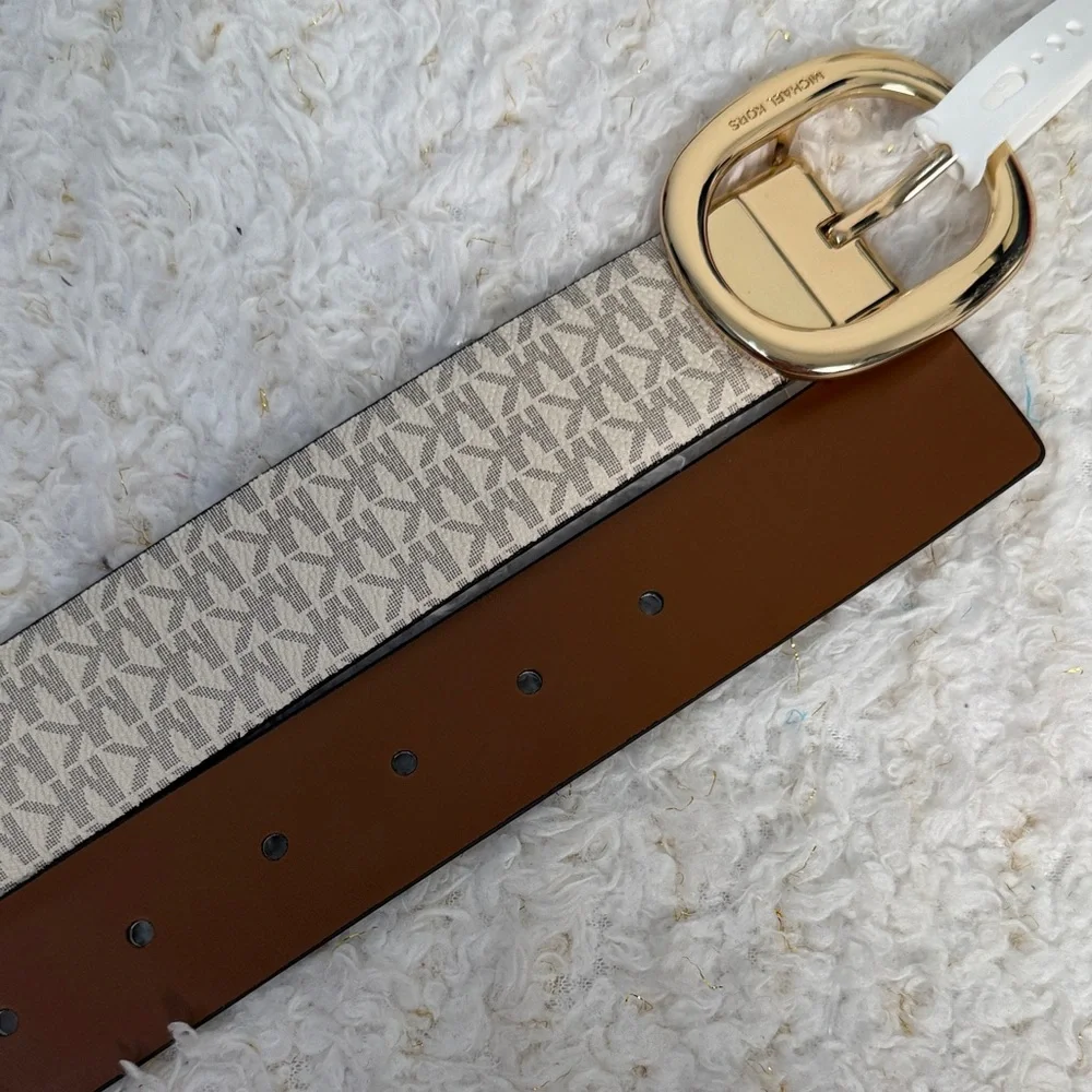 Michael Kors‎ Beige Monogram Reversible Belt with Gold Buckle size M
